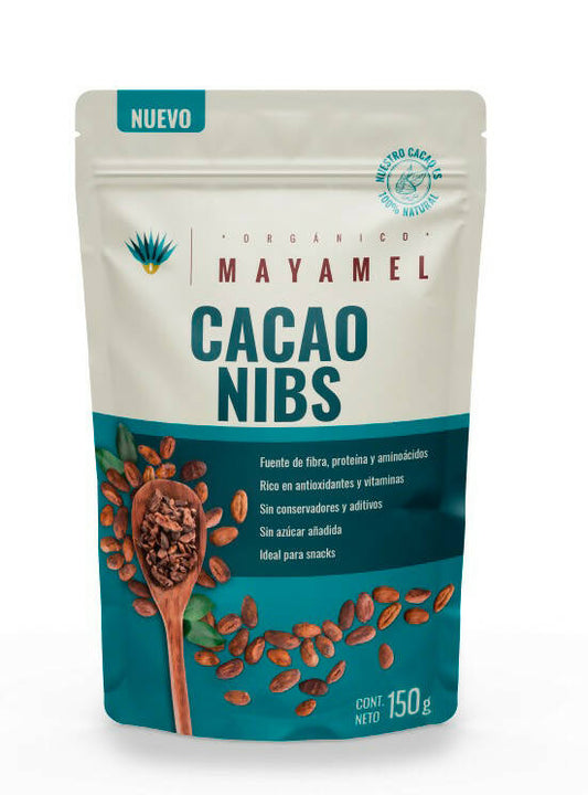 Cacao Nibs, Trocitos de Cacao Tostados. Bolsa de 150g. Sin gluten, sin azúcar, sin conservadores ni lácteos. Caja de 20 pzas