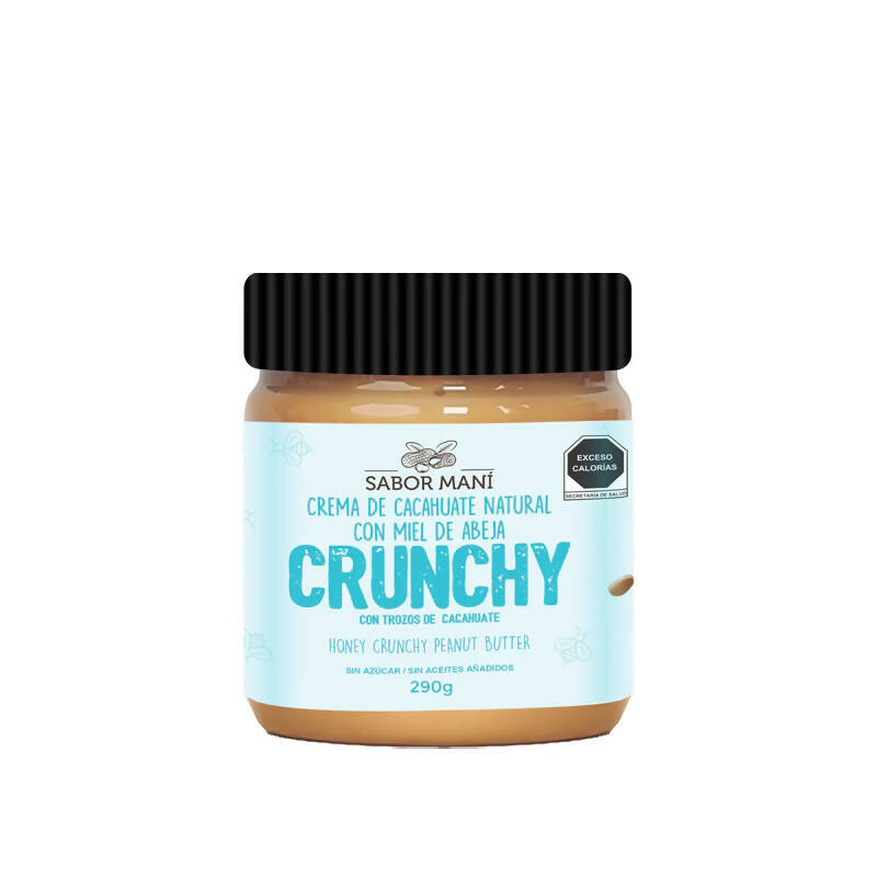 Crema de cacahuate natural con miel de abeja y trozos de cacahuate (Crunchy) - 350g, 770g y 1.05kg