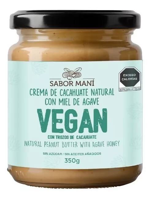 Crema de cacahuate natural con jarabe de agave y trozos de cacahuate (Vegan) - 350g, 770g y 1.05kg