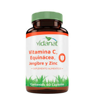 Vitamina C Equinácea Jengibre y Zinc 60 Cápsulas Vidanat