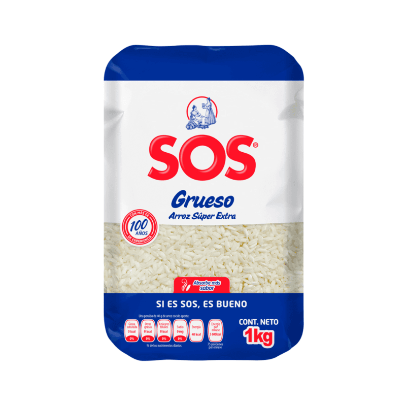 Arroz Grano Grueso Súper Extra SOS - Bolsa 1 kg