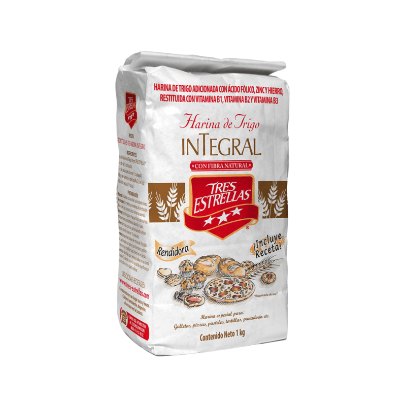 Harina de Trigo Integral Tres Estrellas - Bolsa 1 kg