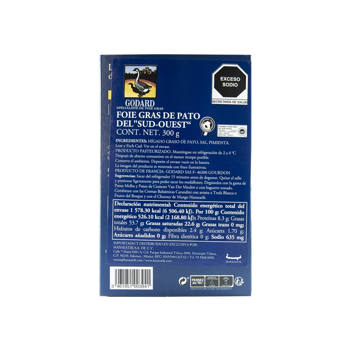 Foie Gras de Pato Entero Semi-Cocido Godard - Paquete 300 g