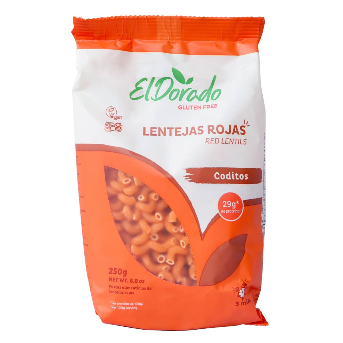 Coditos de Lenteja Roja Gluten Free El Dorado - Caja 250 g