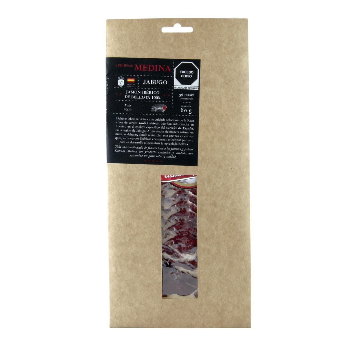 Jamón de Jabugo Reserva Familiar Rebanado Dehesas Medina - Paquete 80 g