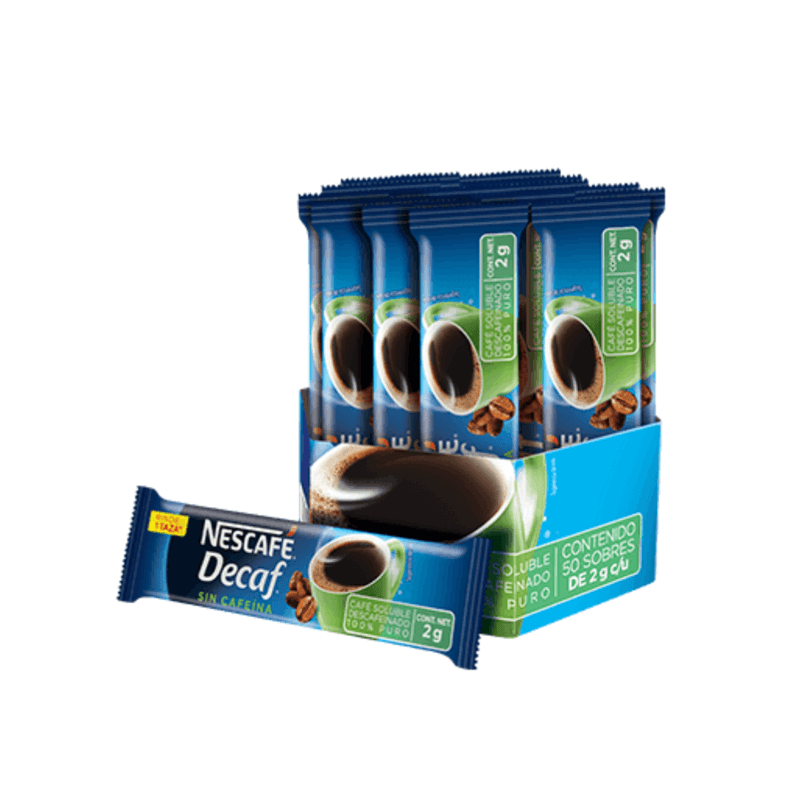 Café Soluble Descafeinado Nescafé - Paquete 50 Sobres de 2g