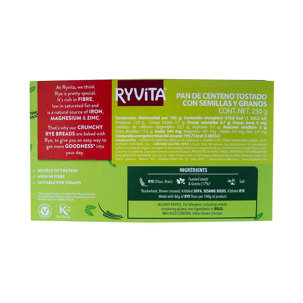 Pan de Centeno Tostado con Semillas y Granos Ryvita - Bolsa 250 g