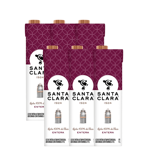 Leche Santa Clara Entera - Paquete 6 Botellas de 1L