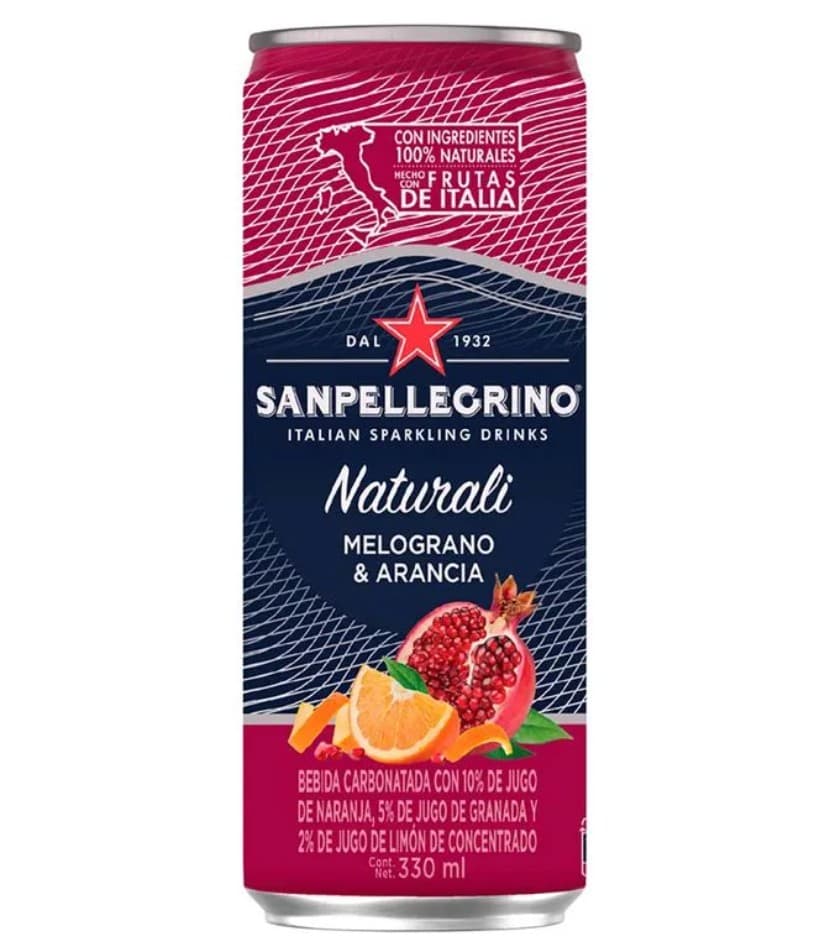 Agua Carbonatada Melograno y Arancia San Pellegrino - Paquete 12 Piezas de 330 ml