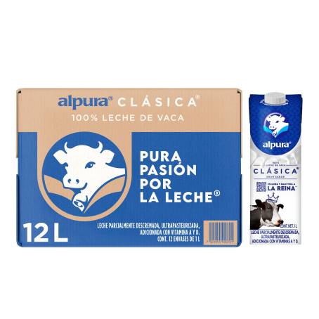 Leche Entera Clásica Alpura, Paquete con 12 Tetrapacks de 1L