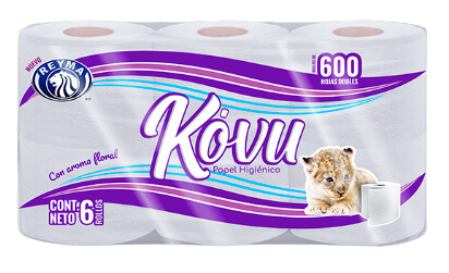 Papel Higiénico Kovu de 600 hojas con 6 piezas | 8 piezas por caja