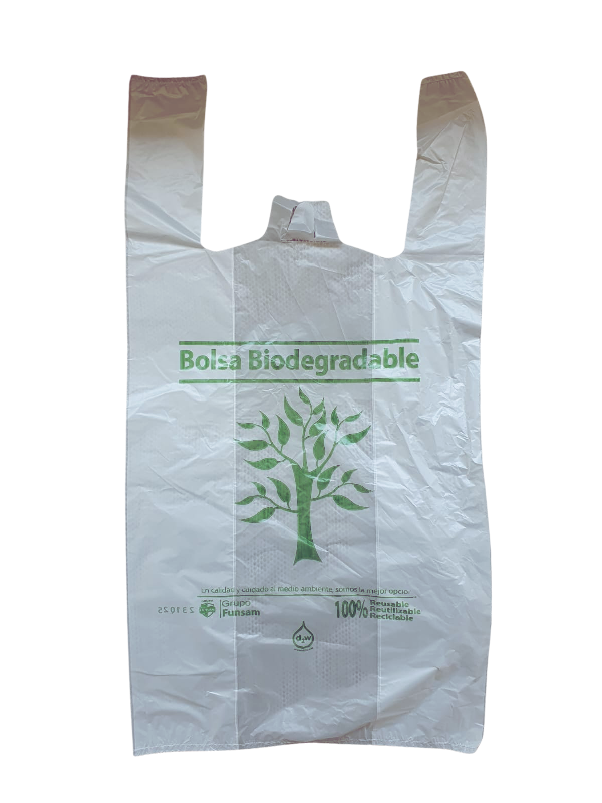 Bolsa de camiseta blanca poliseda biodegradable con diseño No. 1 (25x40 cm) Funsam de 1 kg