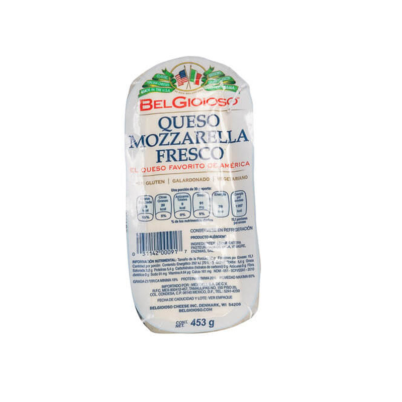 Queso Mozzarella Fresco Belgioioso, Pieza 453g