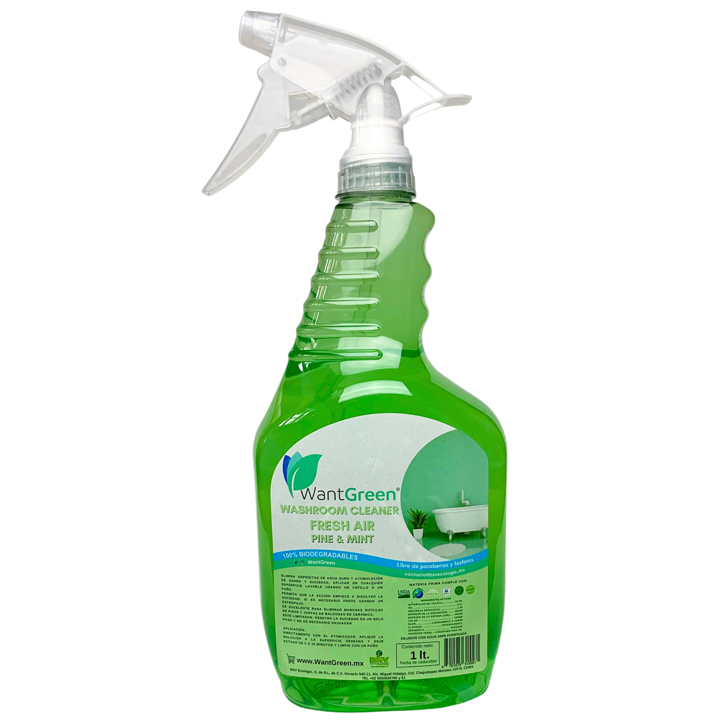 Limpiabaños Aroma Pino y Menta Wantgreen, Bote 1L