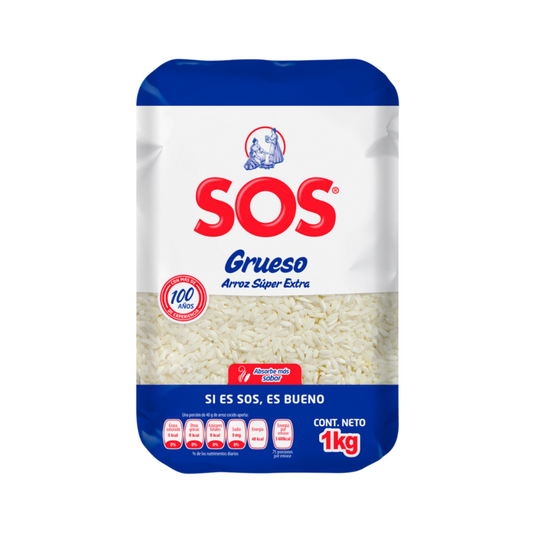 Arroz Grano Grueso Súper Extra SOS, Bolsa 1kg