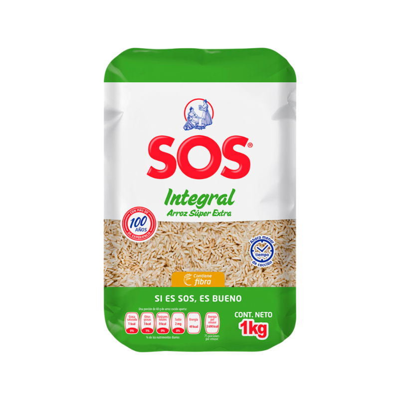 Arroz Integral Súper Extra SOS, Bolsa 1kg