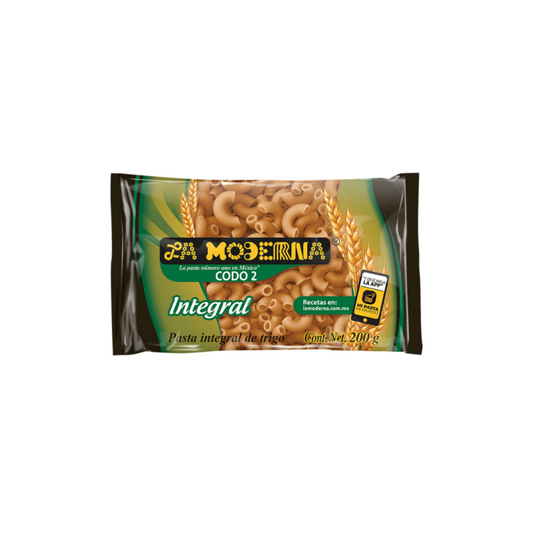 Pasta Integral Codo No. 2 La Moderna, Bolsa 200g