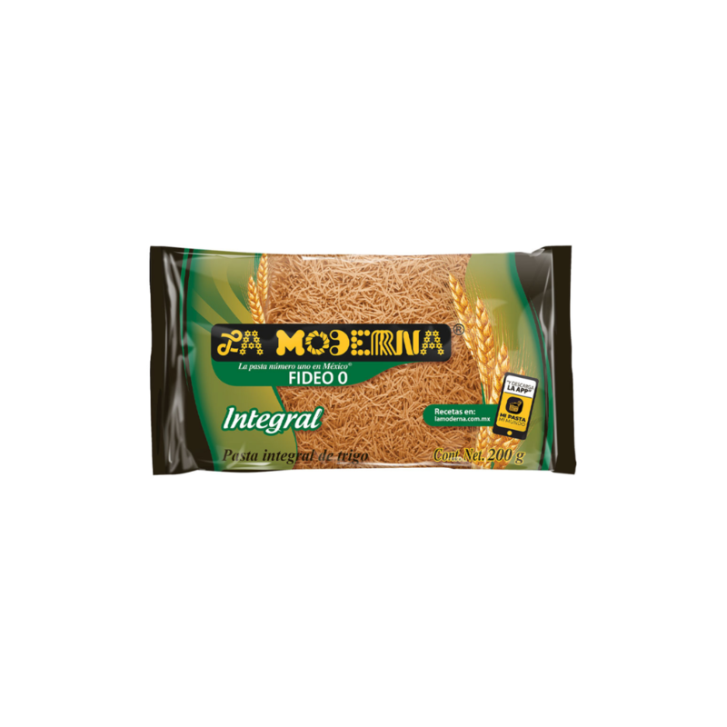 Pasta Integral Fideo No. 0 La Moderna, Bolsa 200g