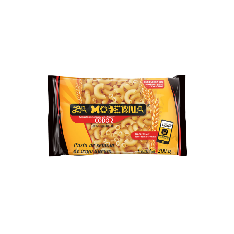 Pasta Codo No. 2 La Moderna, Bolsa 200g