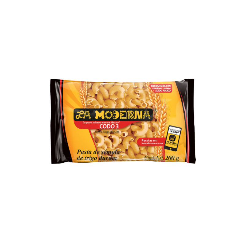 Pasta Codo No. 3 La Moderna, Bolsa 200g