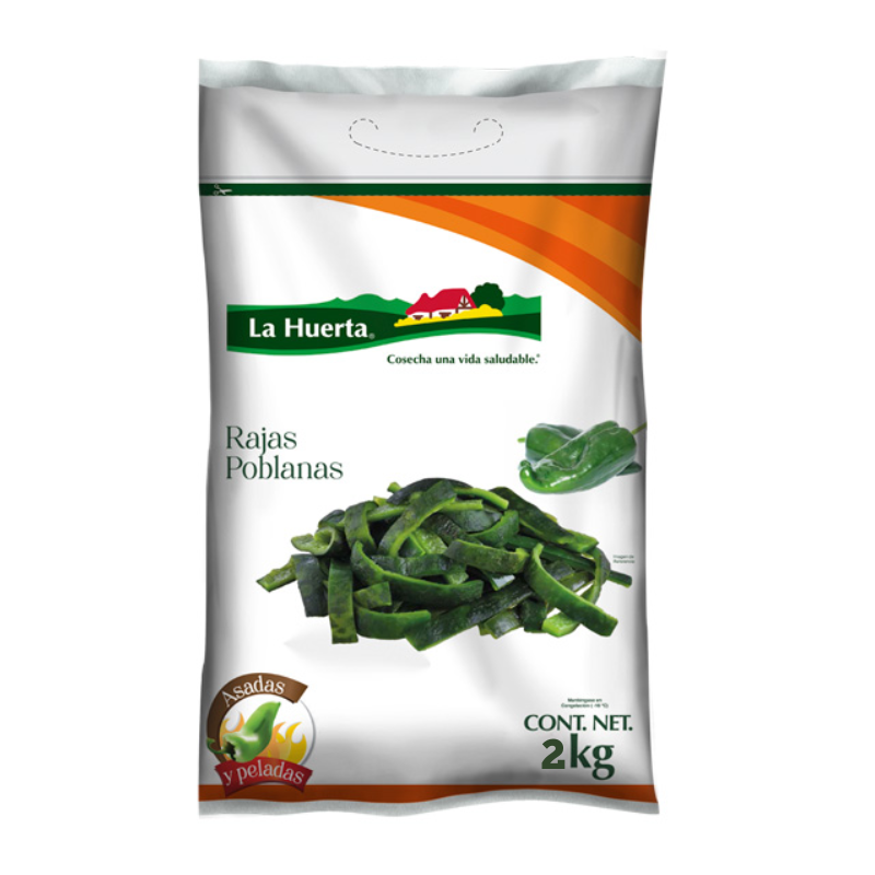 Chile Poblano en Rajas La Huerta, Bolsa 2kg