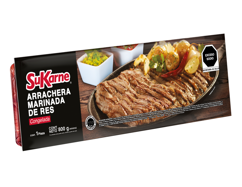 Arrachera de Res Marinada SuKarne, Caja con ~11 Paquetes de ~1kg