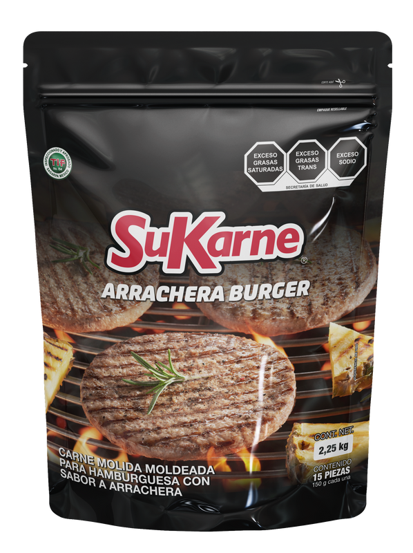 Arrachera de Res para Hamburguesa SuKarne, Caja con 2 Paquetes de 2.25kg