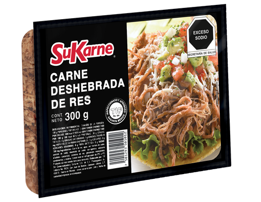 Carne de Res Deshebrada SuKarne, Caja con 15 Paquetes de ~300g