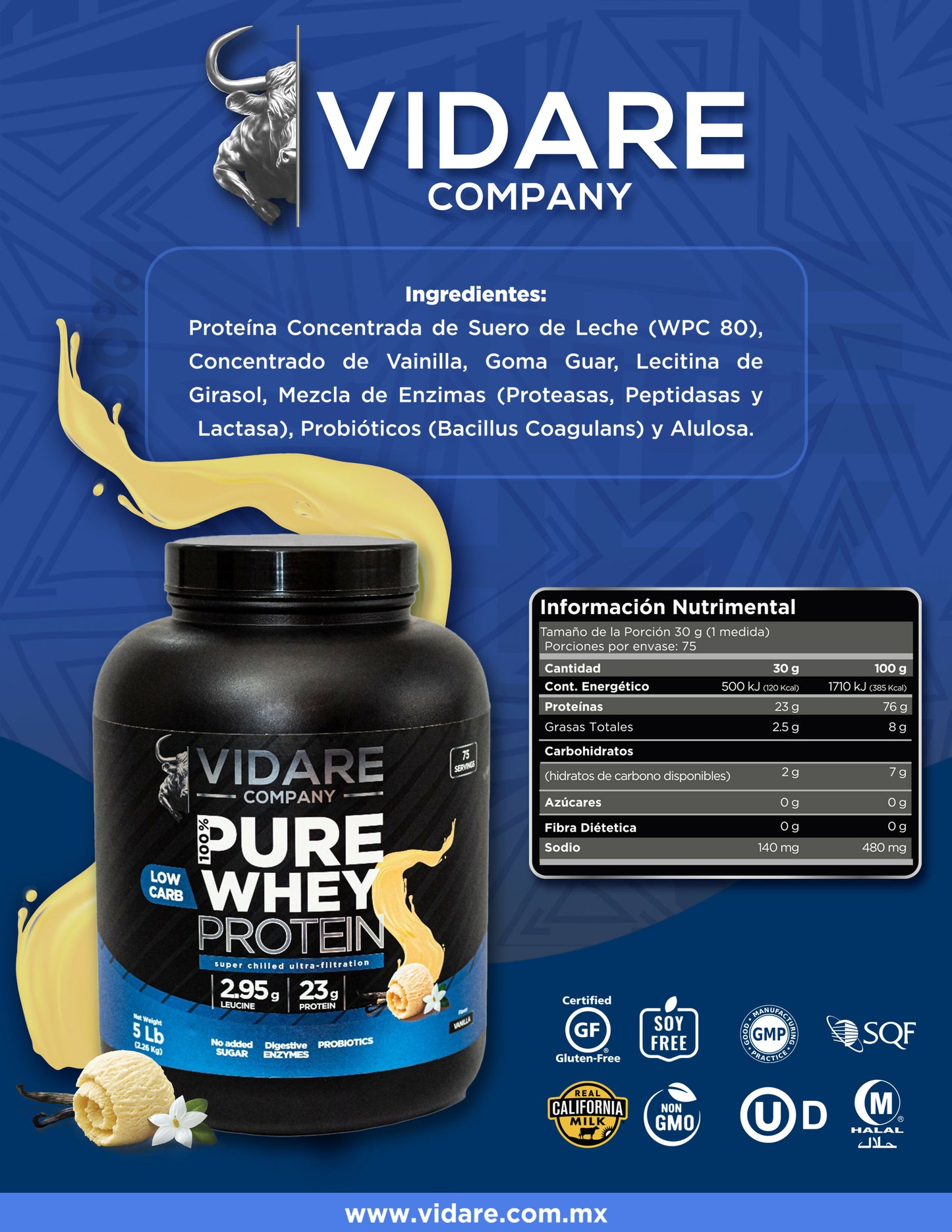 Vidare Company 100% Pure Whey Protein 5Lb