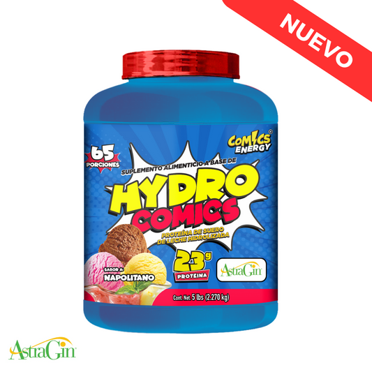 Hydro Comics Proteína de suero de leche hidrolizada, 23g proteína, 5 lbs, Comics Energy con Astragin®️