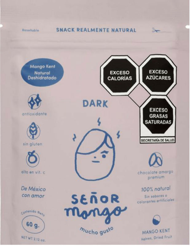 Señor Mango, mucho gusto! | DARK | Presentación Chocolate Semi Amargo | Mango Kent Deshidratado Orgánico | 100% Mexicano | Snacks Saludables | 1 pieza de 60 g