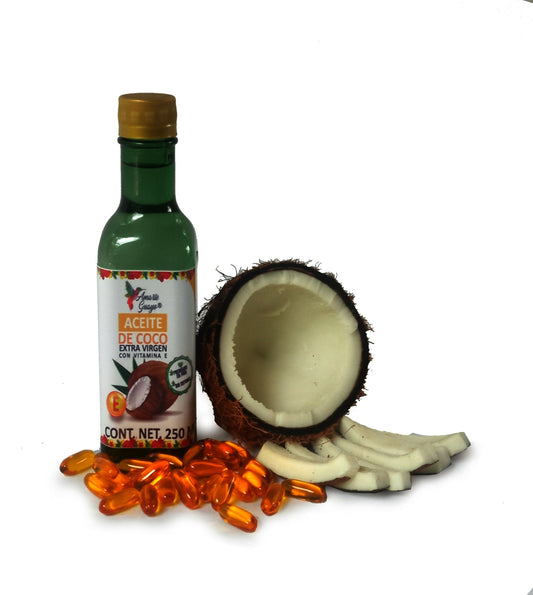 Aceite de coco extra virgen con vitamina E botella vidrio 250ml