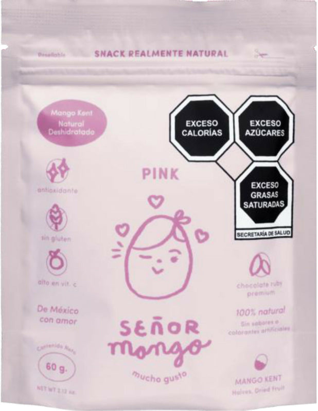 Señor Mango, mucho gusto! | PINK | Presentación Ruby Cacao | Mango Kent Deshidratado Orgánico | 100% Mexicano | Snacks Saludables | 1 Pieza de 60 g