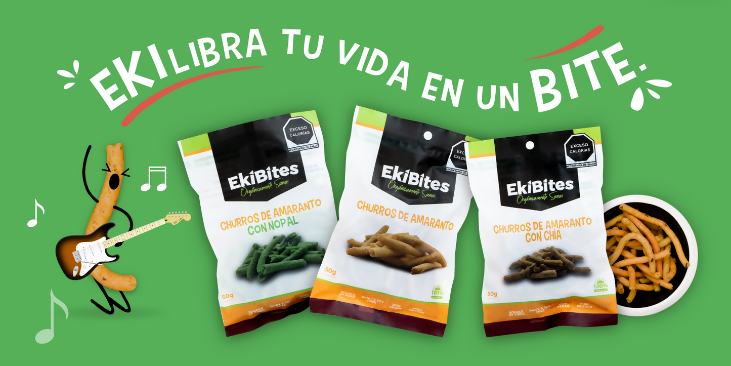 EKIBITES - Churro de amaranto con nopal (50g c/u) Caja con 40 paquetes