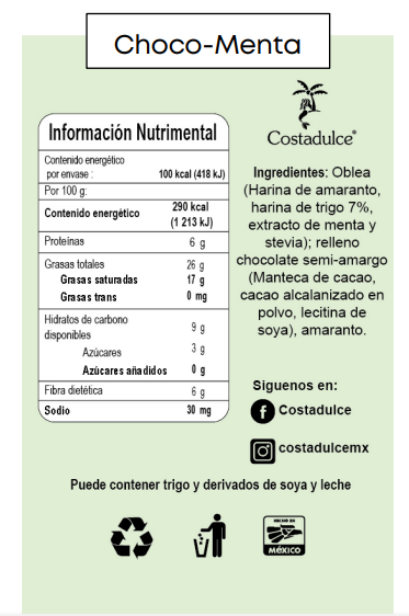 Obleas Rellenas de Chocolate semi-amargo - Choco-Menta 25g