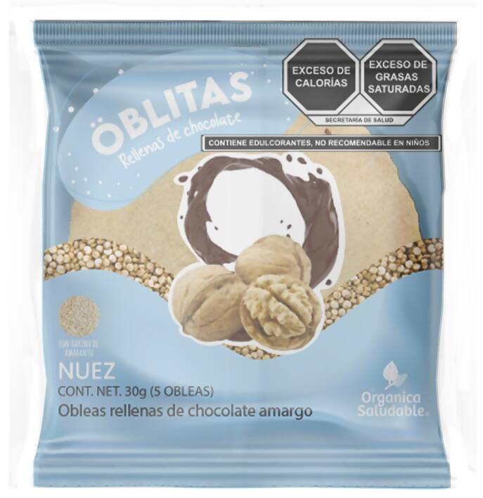 Obleas De Nuez Rellenas De Chocolate sin azúcar By Orgánica y Saludable 12 Pack