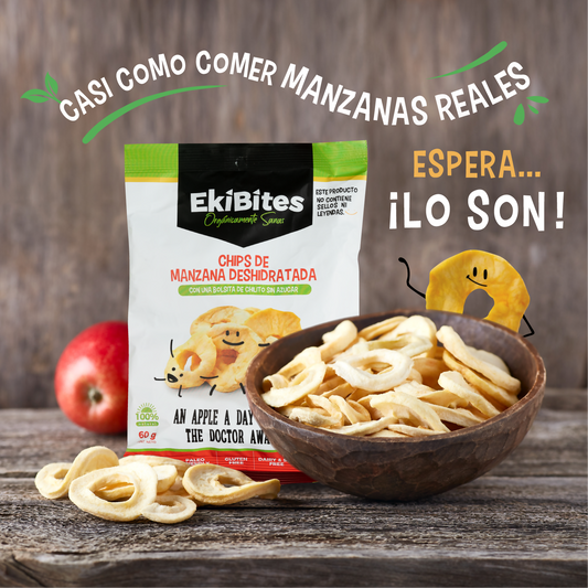 EKIBITES - Chips de manzana deshidratada (60g c/u) Caja con 25 paquetes