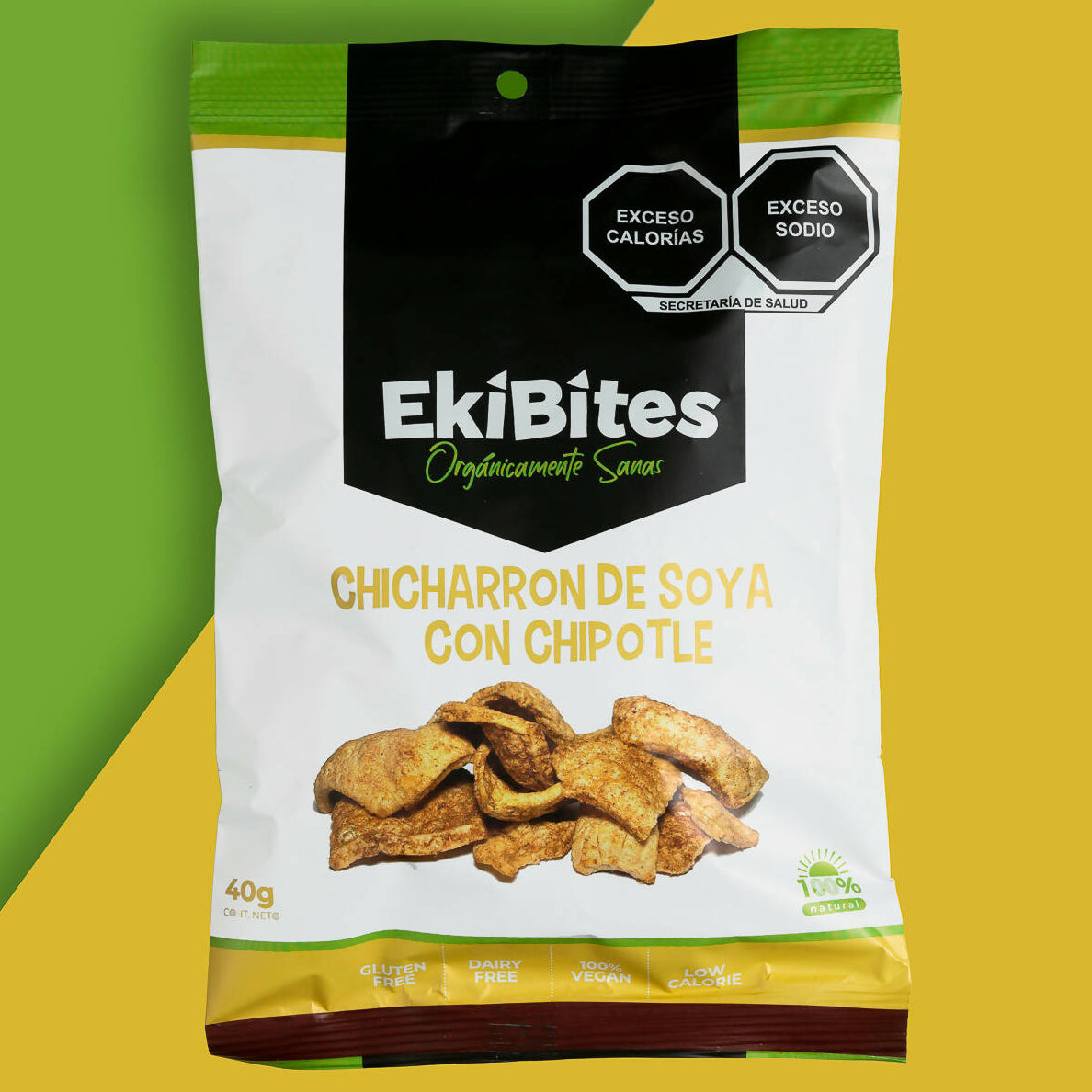 EKIBITES - Chicharrón de soya con chipotle (40g c/u) Caja con 35 paquetes