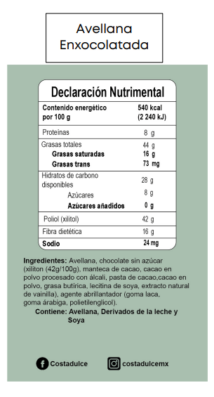 Avellana Cubierta de Chocolate - Sin Azúcar 100g