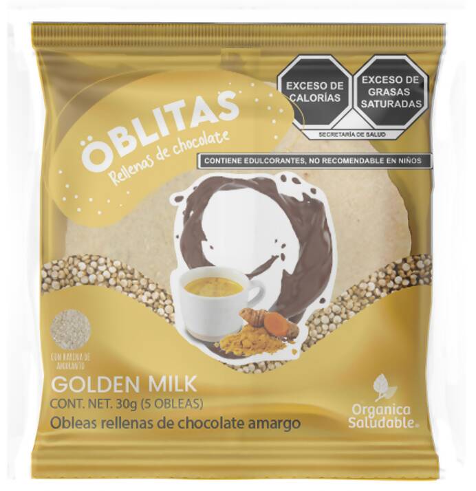 Obleas De Golden Milk Rellenas De Chocolate sin azúcar By Orgánica y Saludable 12 Pack