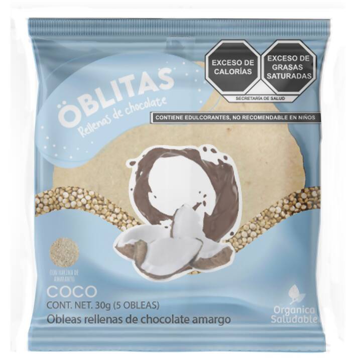 Obleas De Coco Rellenas De Chocolate sin azúcar By Orgánica y Saludable 12 Pack