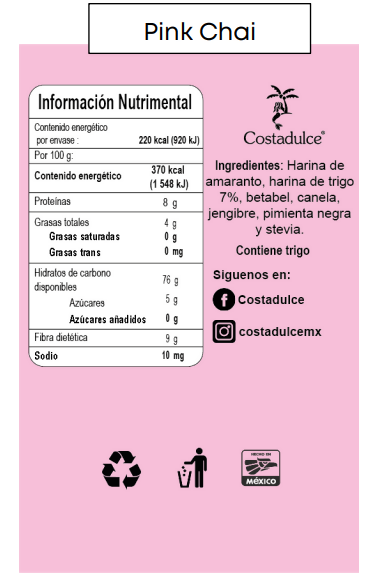 Obleas Pink Chai - Amaranto, Betabel, Canela, Jengíbre y Stevia 60g