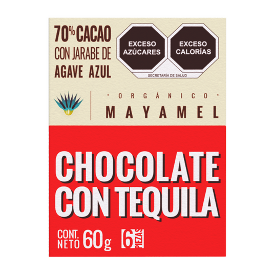 Chocolate Artesanal con tequila 70% Cacao con Tequila. Sin Gluten, sin azúcar, sin conservadores ni lácteos. Caja con 20 piezas