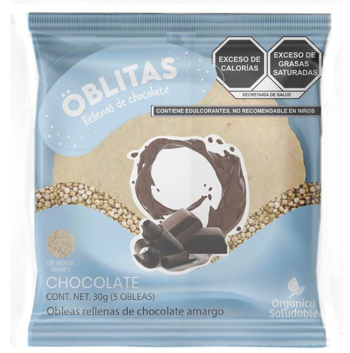Obleas De Chocolate Rellenas De Chocolate sin azúcar By Orgánica y Saludable 12 Pack