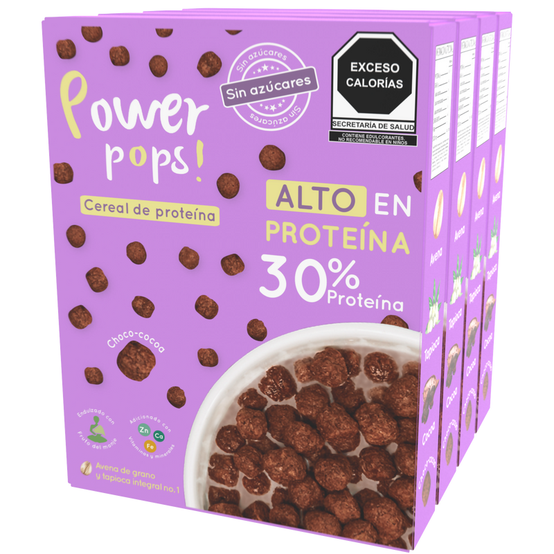 Power pops! Cereal de proteína Sabor chocolate 4 Pack Envio gratis