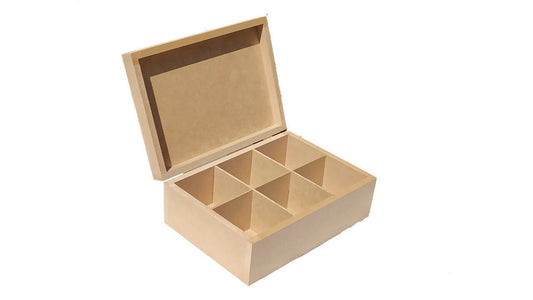 Caja para té de madera (MDF) con seis divisiones