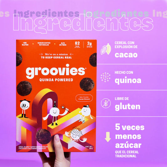 Groovies Cereal de Quinoa Bajo en Azúcar – Caja de 250 gr. Sabor Cocoa Groove