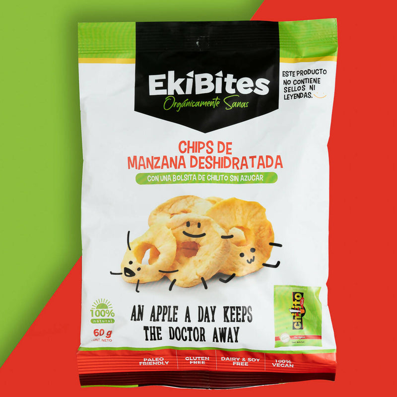 EKIBITES - Chips de manzana deshidratada (60g c/u) Caja con 25 paquetes
