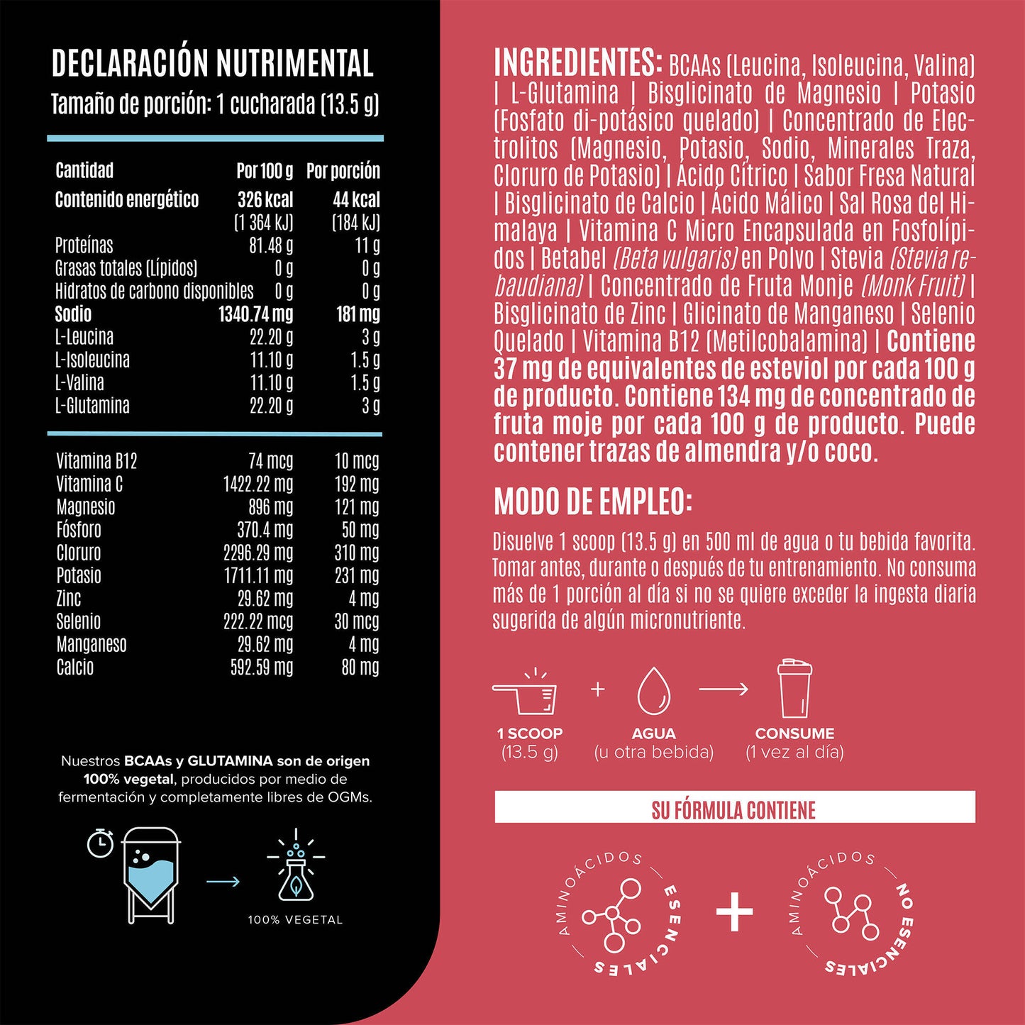 BCAAS y Glutamina Fresa 405 gr