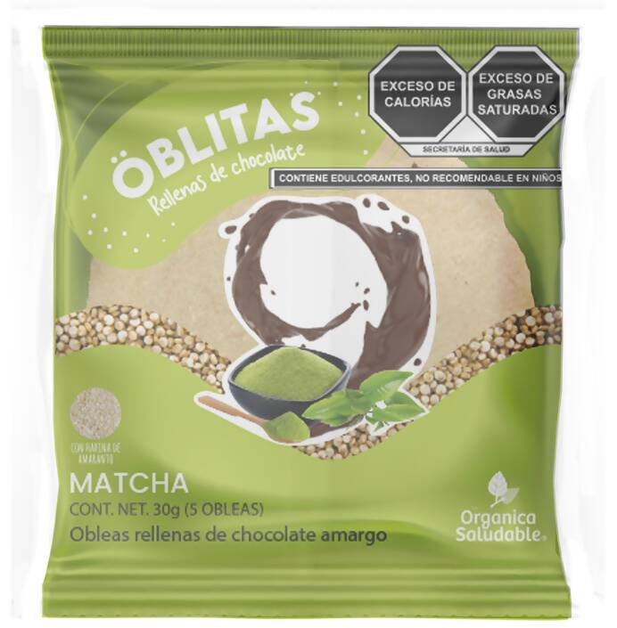 Obleas De Matcha Rellenas De Chocolate sin azúcar By Orgánica y Saludable 12 Pack